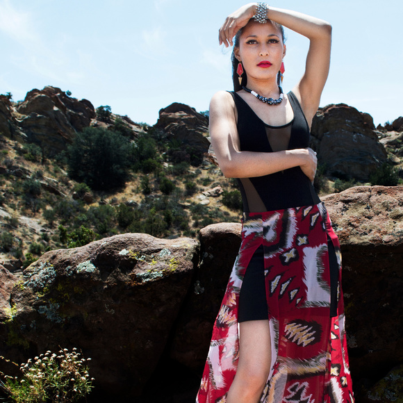 Red Dust Double Side Split Skirt - Picture 1 of 5